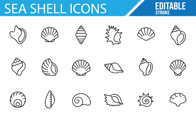 Monochrome Sea Shell Icons with Editable Stroke for Branding