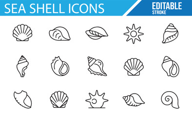 Set of Iconic Shell Illustrations with Editable Stroke for Design

