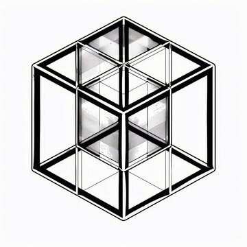 Monoline cube outline black on transparent
