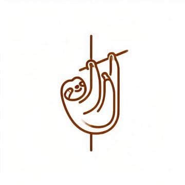 monoline sloth hanging logo simple line in brown white background