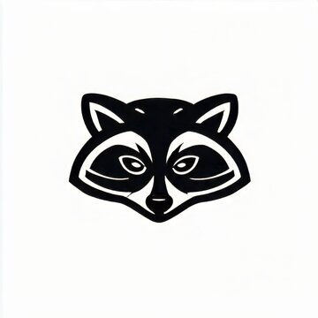monoline raccoon face logo mask eyes in black white background