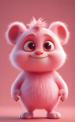 Fototapeta premium Cute Pink Cartoon Creature with Big Eyes