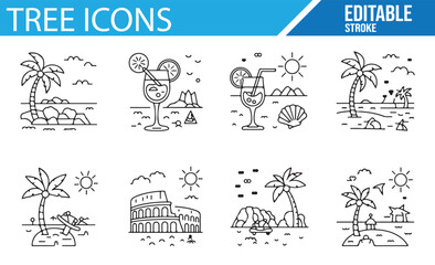 Tropical Island View with Famous Landmark and Palm Trees