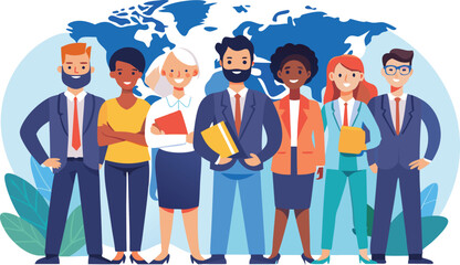 Obraz premium business team standing together against a world map background