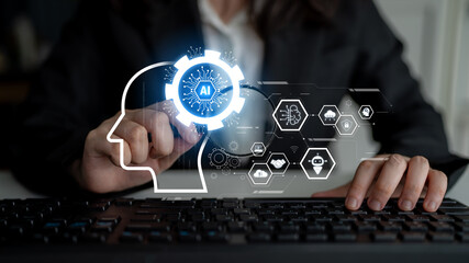 AI integrated with human cognition, supporting decision-making, automation, robotics, data...