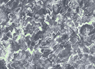 Grunge noisy haotic abstract background with textured soft gray shapes, waves and green accents. Trendy edgy design for music, digital art, posters