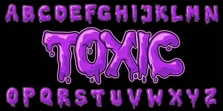 Toxic Liquid Alphabet Vector. Purple Dripping Letters Set. Poison Graffiti Font A to Z.