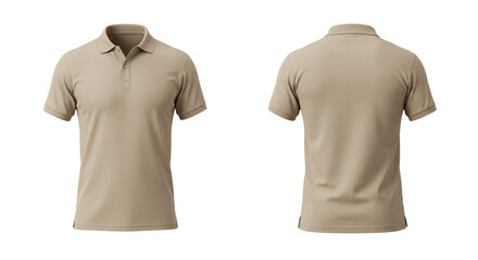 Front and back view of a beige polo shirt with short sleeves isolated on a white background studio shot