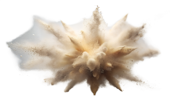 An explosion of beige powder creating a dynamic cloud isolated on transparent background