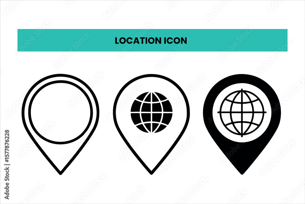 Poster map pointer icon set with colorful location pins and navigation symbols for travel and web design