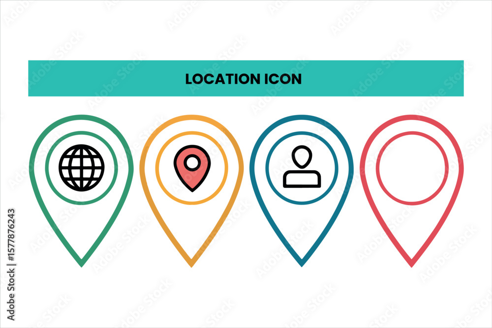 Poster map pointer icon set with location markers for navigation and travel design
