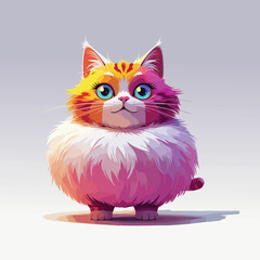 Cute Fluffy Cartoon Cat Illustration—Gradient Style with Big Eyes.