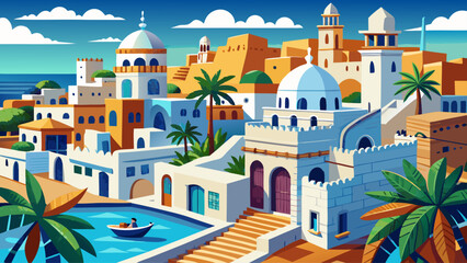 Tripoli, Libya – Mediterranean sea breeze flows through white buildings and palm-fringed avenues. Mosques and arches mark this ancient yet evolving North African city.