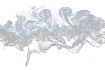 Wisps of white and grey smoke create an ethereal and abstract fluid pattern isolated on transparent background