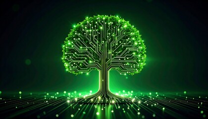 Green tree with glowing circuit board design