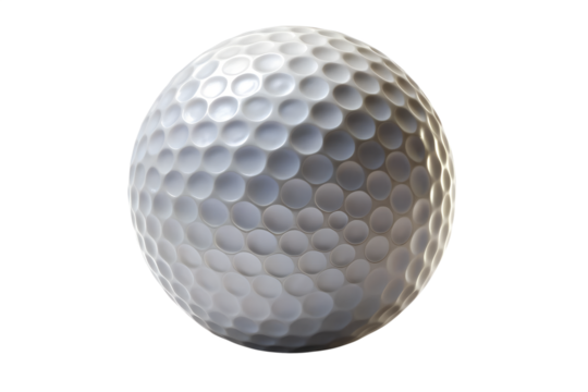 A pristine white golf ball with dimples, isolated on a clean transparent background