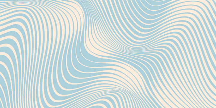 Blue and beige diagonal wavy lines seamless pattern. Simple vector abstract liquid stripes background. Funky groovy texture with diagonal waves, fluid shapes, flow. eps 10