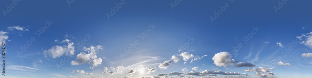 Wall mural seamless cloudy blue sky hdri panorama 360 degrees angle view with zenith and beautiful clouds for u