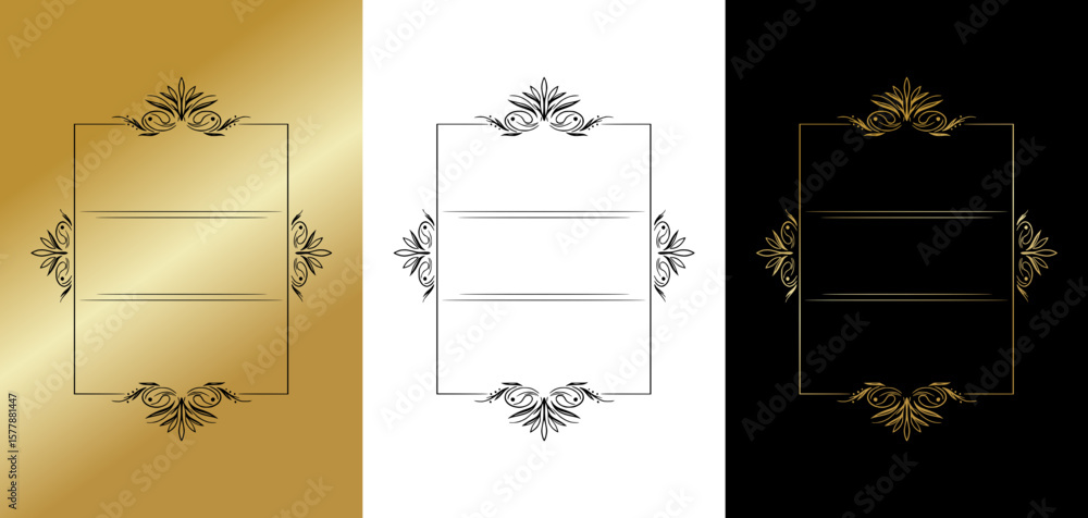 Poster stylish rectangular frame for postcards and typography, isolated vector image, three design variants