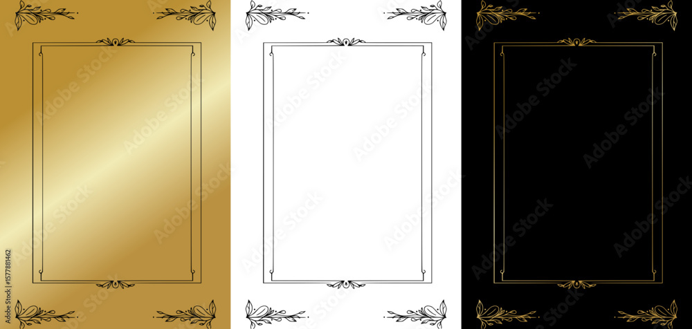 Poster opulent rectangular frame for postcards and typography, isolated vector image, three design variants