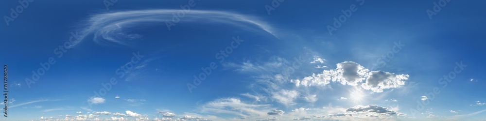 Wall mural seamless cloudy blue sky hdri panorama 360 degrees angle view with zenith and beautiful clouds for u