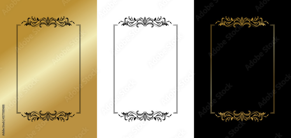 Poster elegant rectangular frame for postcards and typography, isolated vector image, three design variants