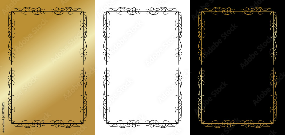 Poster exquisite rectangular frame for postcards and typography, isolated vector image, three design varian