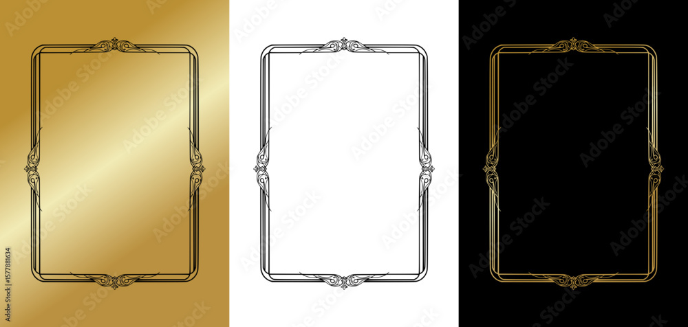 Poster lavish rectangular frame for postcards and typography, isolated vector image, three design variants 