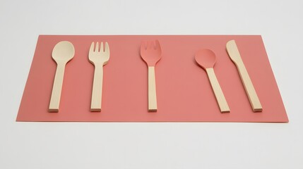 Wooden and Coral Cutlery Set on Pink Placemat