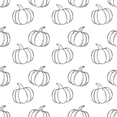 Hand drawn pumpkins in doodle style repeating raster pattern