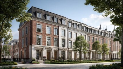 Fototapeta premium A mix of contemporary and classic style townhouses in an urban redevelopment area