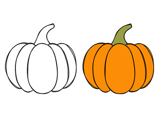 Pumpkin and pumpkin in color hand drawn in doodle style