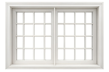 Obraz premium A clean white window frame with multiple panes, isolated on a transparent background