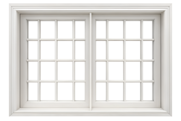 A clean white window frame with multiple panes, isolated on a transparent background