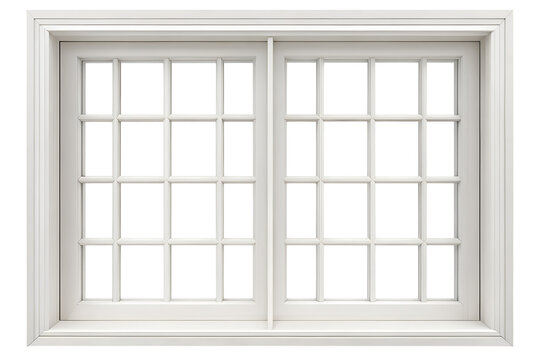 A clean white window frame with multiple panes, isolated on a transparent background