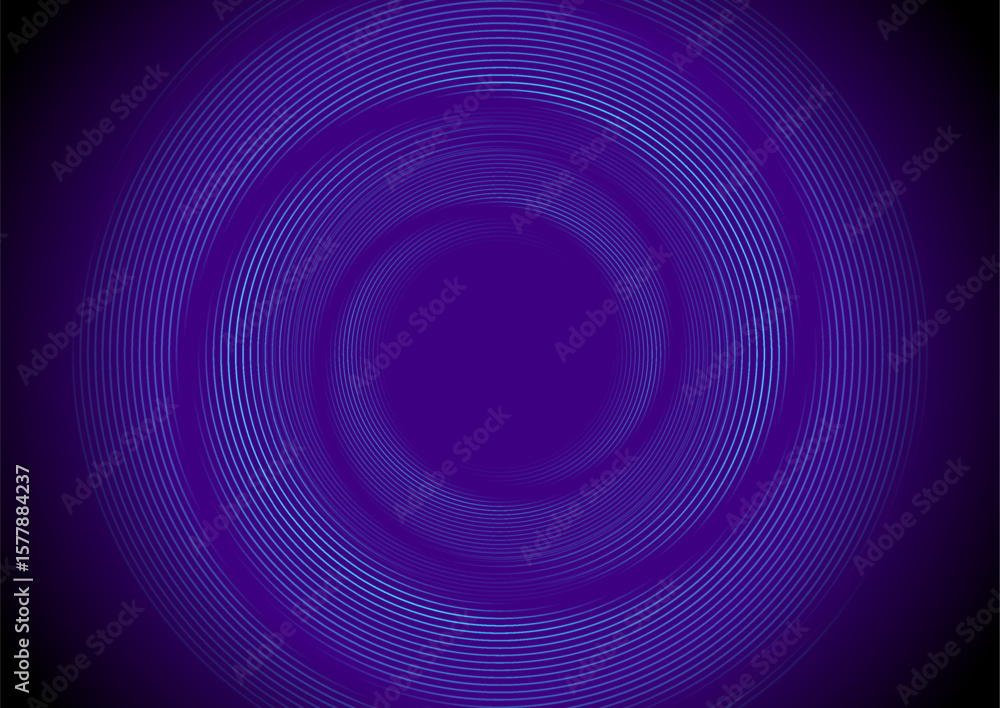 Poster blue and violet shiny linear twisted circles abstract futuristic tech background. vector minimal geo