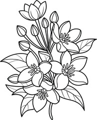 Obraz premium Elegant Line Art of Flower Bouquet with Buds and Leaves Vector Illustration