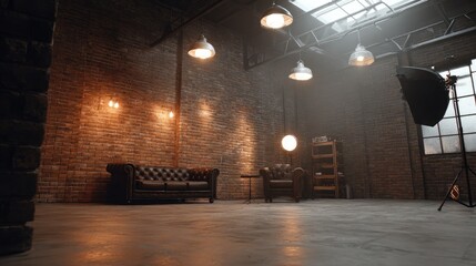 Empty film studio set decorated like a vintage cinema interior