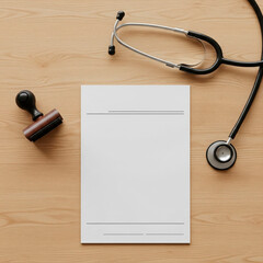 Stethoscope, prescription pad, and stamp on the doctor's desk