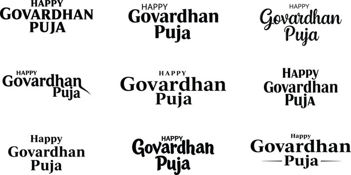 Happy Govardhan Puja Typography Vector  set Design .