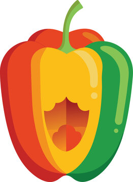 Naklejki Colorful Bell Pepper Illustration, Vibrant Vegetable Graphic, Open Mouth Design, Fresh Produce Cartoon, Healthy Eating Concept, Kitchen Ingredient Art,...