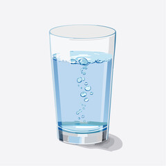 Refreshing glass of water with rising bubbles and subtle shadow