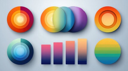 Obraz premium Business infographic with circular diagrams and bar charts on a clean gradient background
