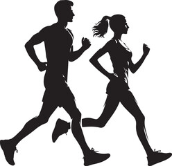 Couple Running Together Outdoors in a Fitness and Healthy Lifestyle Silhouette