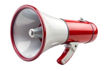 A vintage red and white megaphone isolated on transparent background