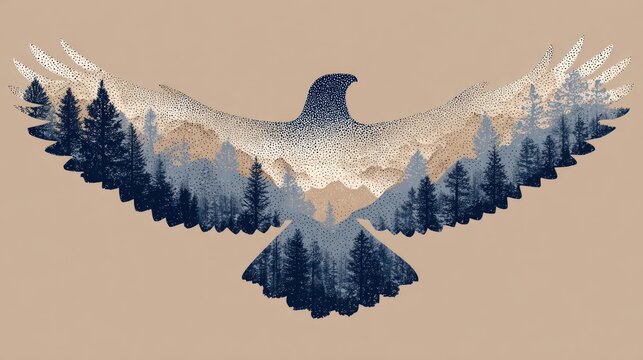 Bird silhouette with landscape