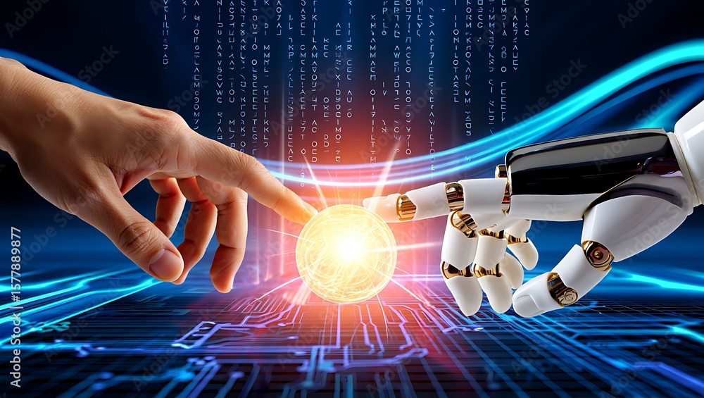 Aufkleber humanity's touch and artificial intelligence converge,bridging human connection and robotic interact