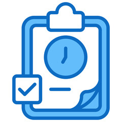 Time Tracking Blue Fill Outline Design Vector Icon - Checklist with clock symbolizes deadline management or progress monitoring