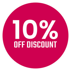 Red ten 10% percent sale discount badge. Round shape red circle sticker on glasses showcase. isolated on white background.
