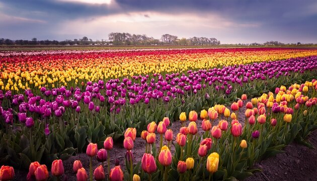 stunning rows of colorful tulips